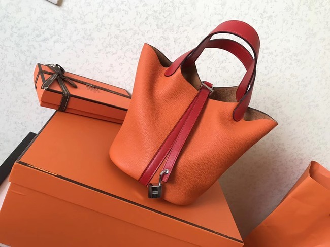 Fake Replica Hermes Picotin Lock PM Bags Original Leather H8688 orange&red JH01345Ml87