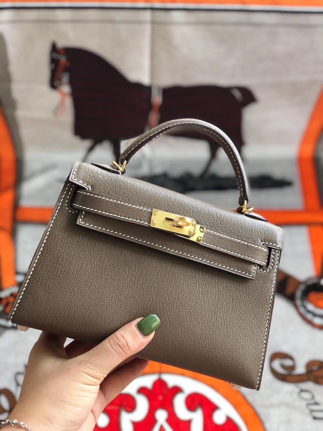 Hermes original mini Kelly chevre mysore K19CM grey&Gold Metal JH01277iZ32