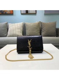 SAINT LAURENT Kate croc-embossed leather shoulder bag 474366 black JH07916HM85